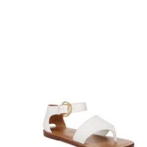 Franco Sarto White Leather Ankle-Strap Sandals with Gold Buckle
